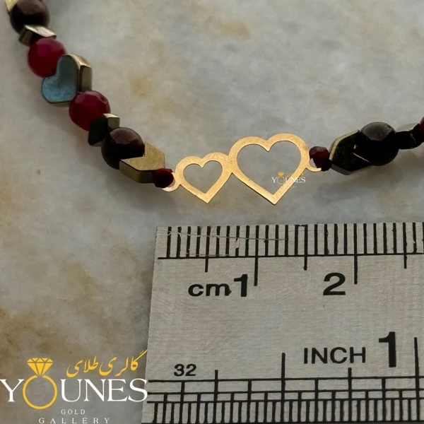 دستبند دو قلب مینیمال طلا لیزری